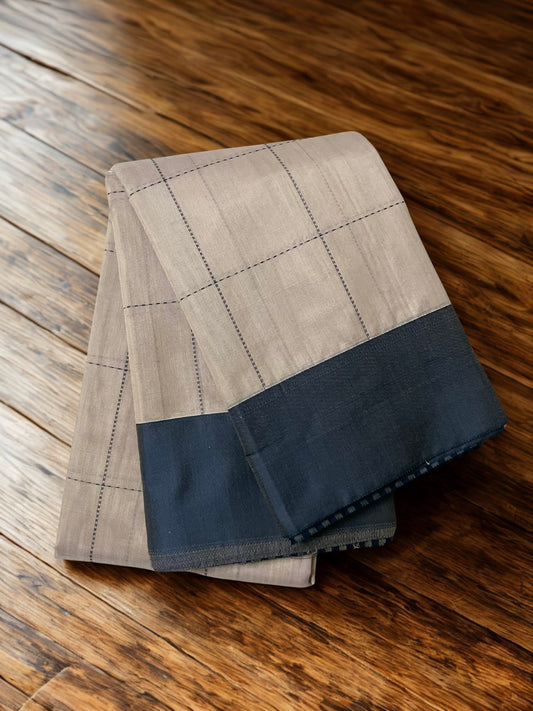 Silk Cotton Handloom Sarees for Daily Office Use - Beige with Dark Grey