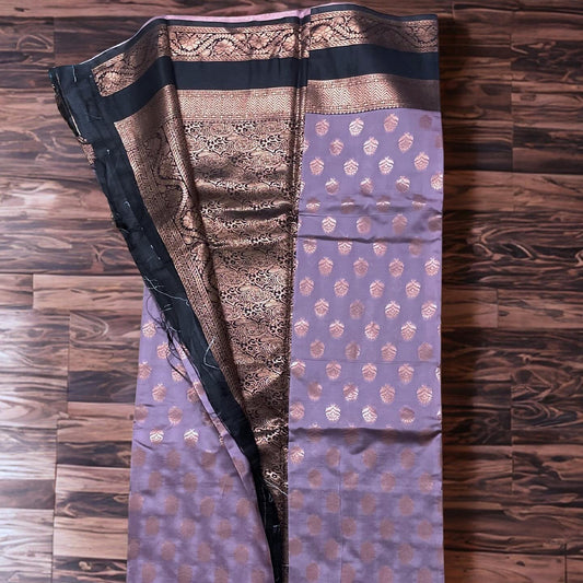 Kanchipuram Semi Silk Saree – Purple with Black Contrast Border