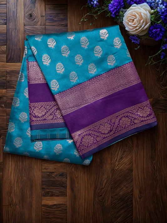 Semi Silk Handloom Fancy Sarees for Festive Occasions - Blue with Purple