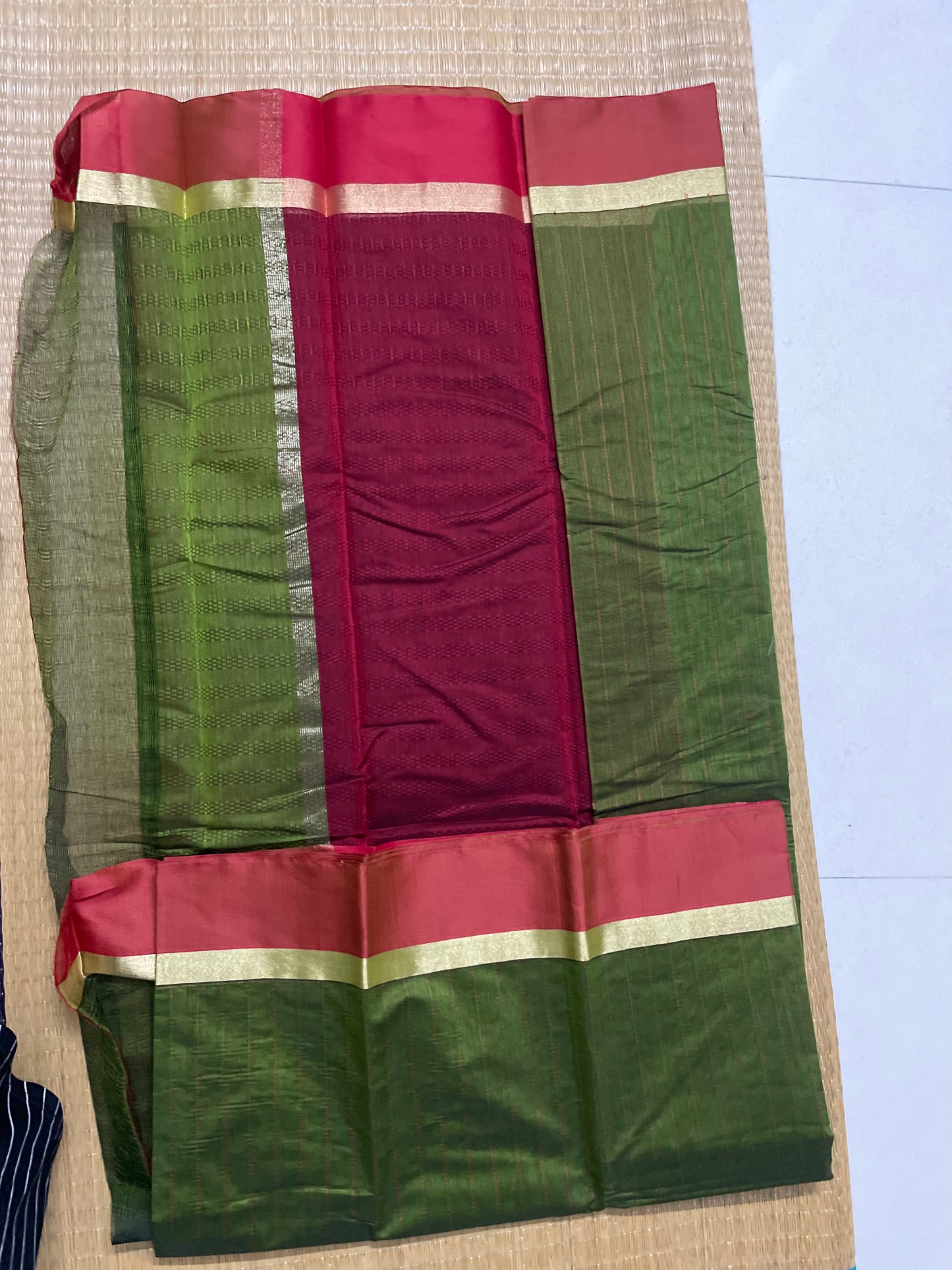 Silk Cotton Handloom Sarees for Daily Office Use - Leaf Green with Maroon