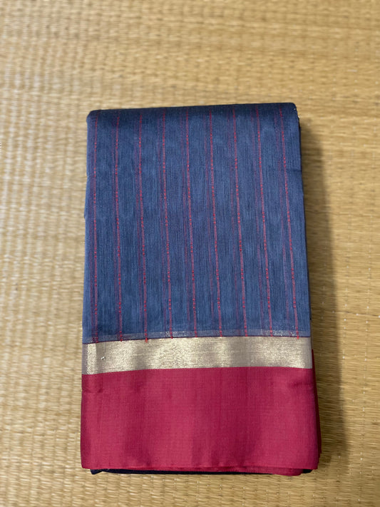 Silk Cotton Handloom Sarees for Daily Office Use - Very Peri Blue with Maroon