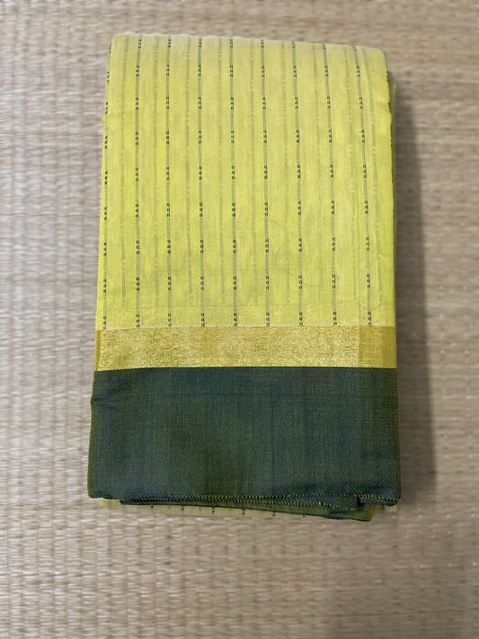 Silk Cotton Handloom Sarees for Daily Office Use - Lemon Green with Leaf Green