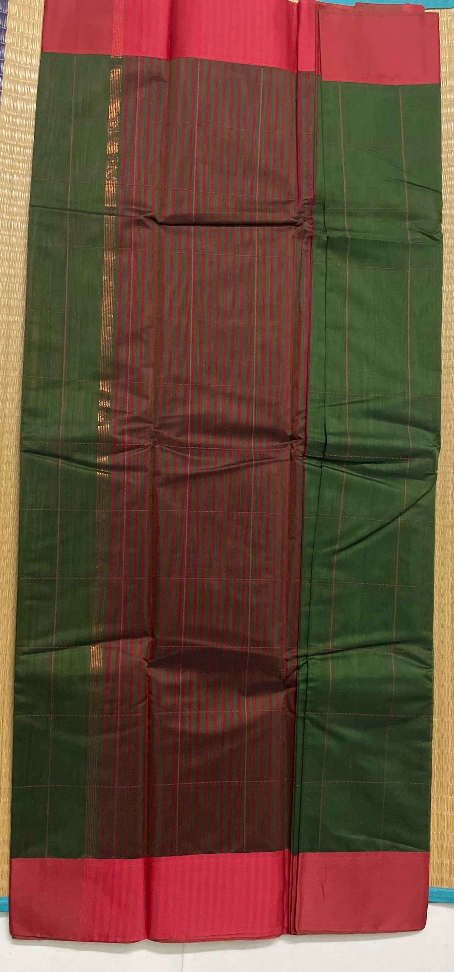 Silk Cotton Handloom Sarees for Daily Office Use - Green with Maroon