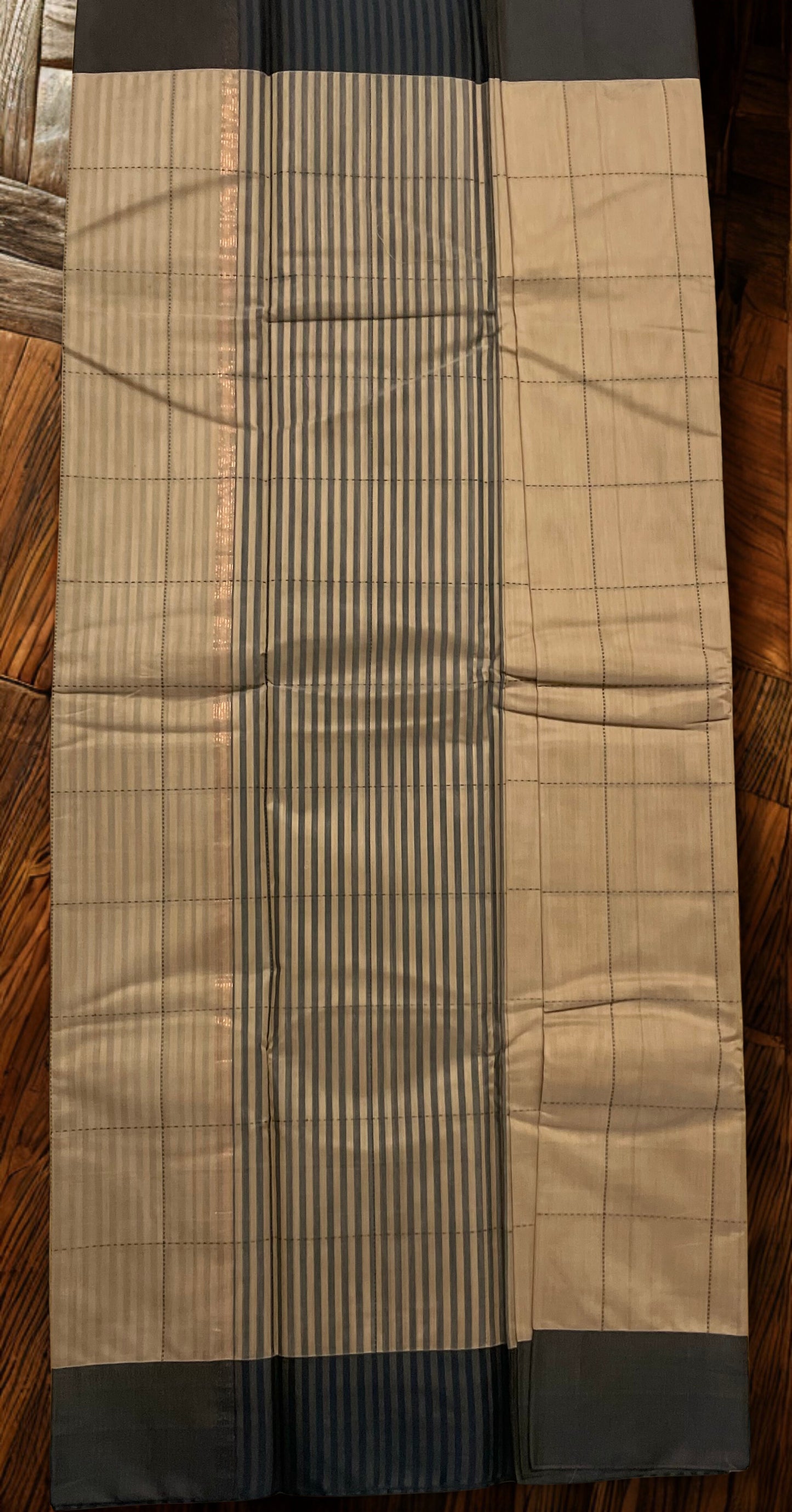 Silk Cotton Handloom Sarees for Daily Office Use - Beige with Dark Grey