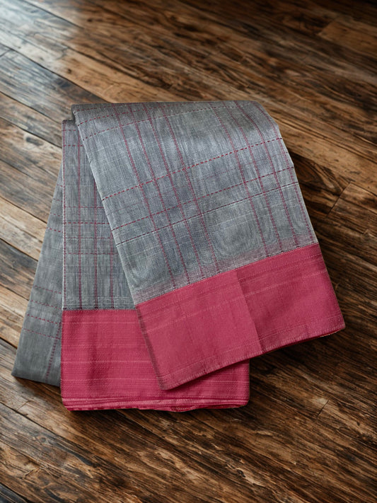 Silk Cotton Handloom Sarees for Daily Office Use - Grey with Maroon