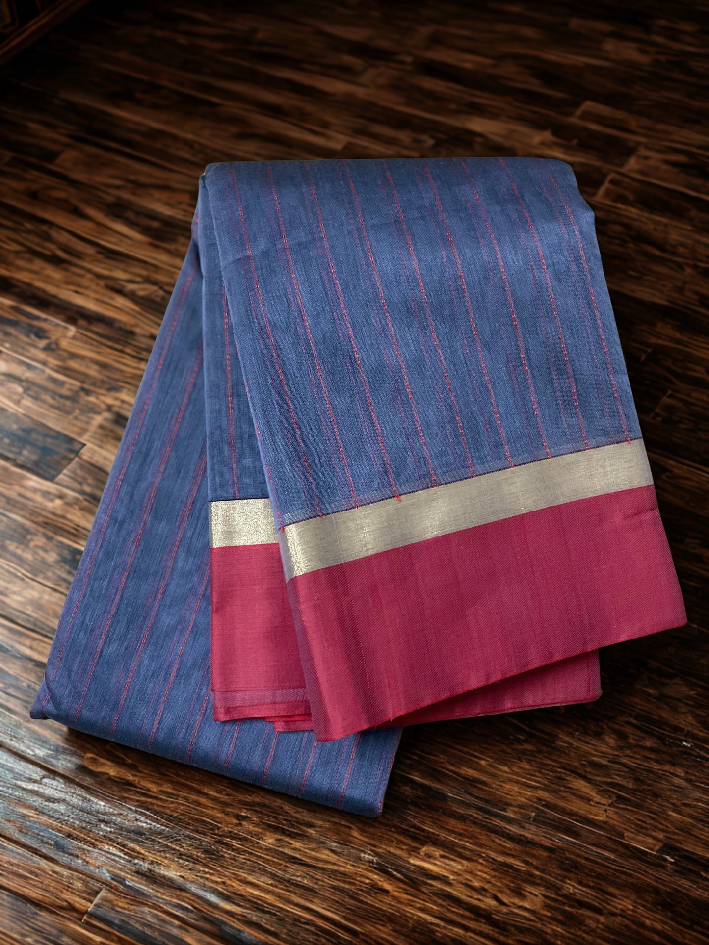 Silk Cotton Handloom Sarees for Daily Office Use - Very Peri Blue with Maroon