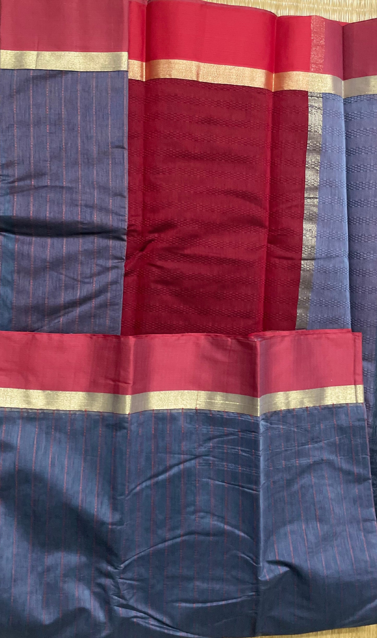 Silk Cotton Handloom Sarees for Daily Office Use - Very Peri Blue with Maroon
