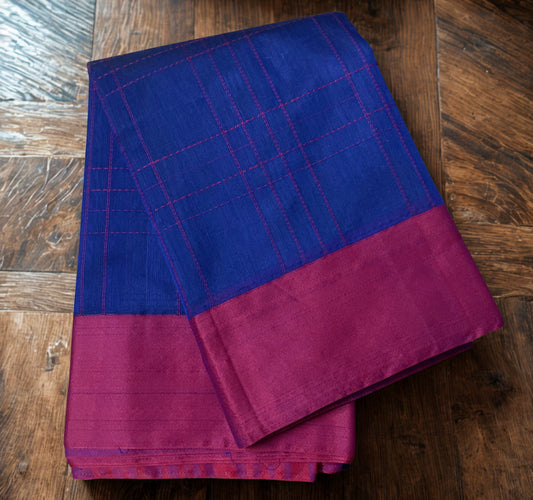 Silk Cotton Handloom Sarees for Daily Office Use - Ultramarine Blue with Maroon