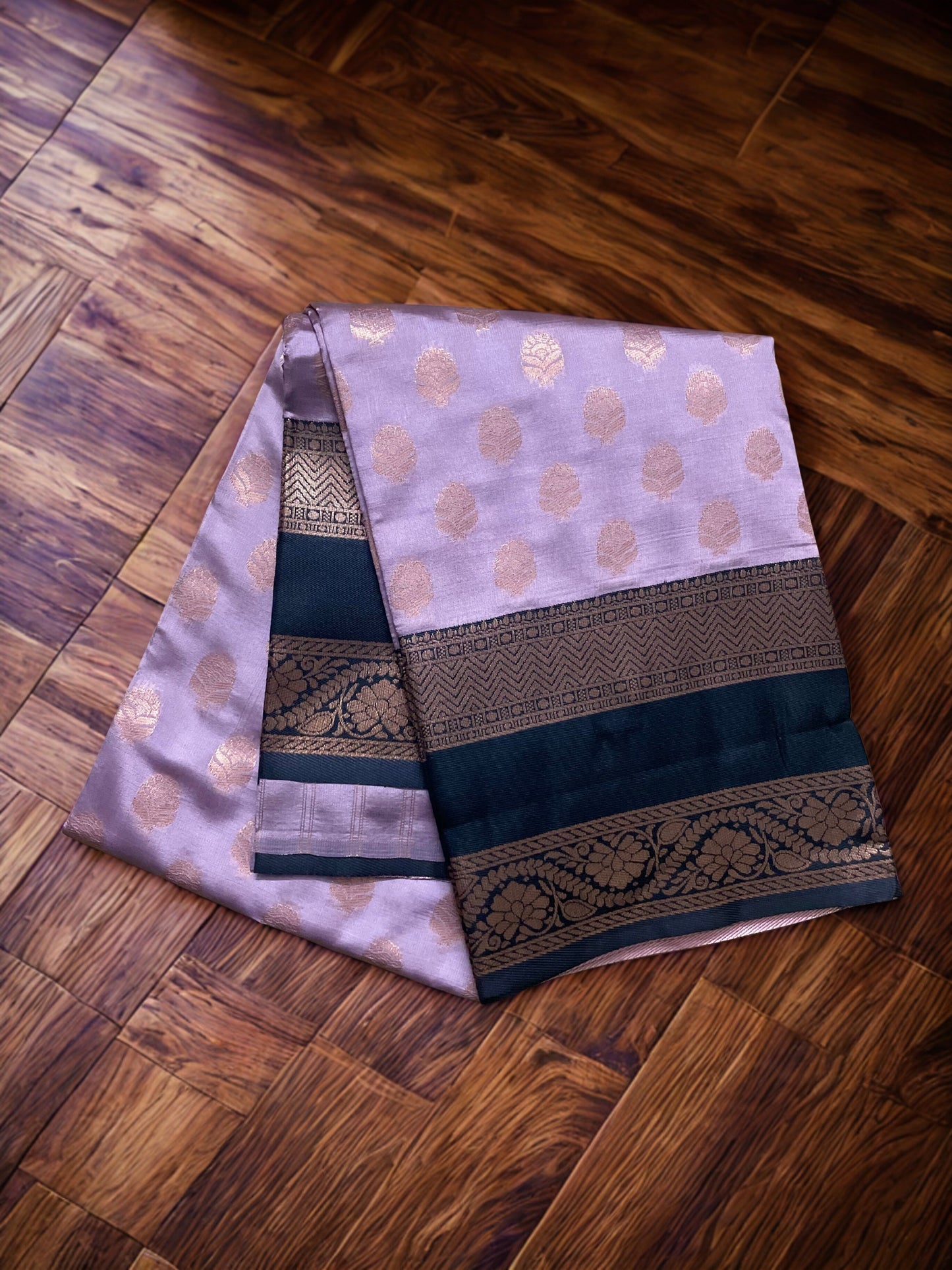 Kanchipuram Semi Silk Saree – Purple with Black Contrast Border
