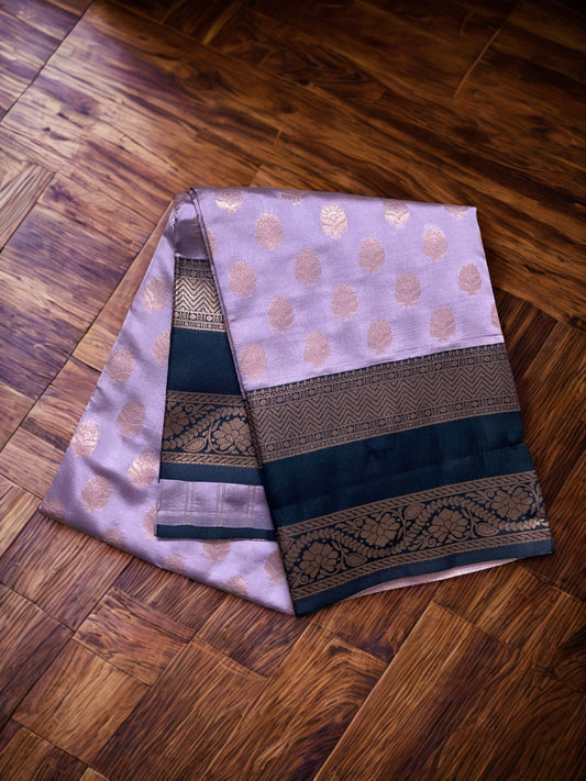 Kanchipuram Semi Silk Saree – Purple with Black Contrast Border