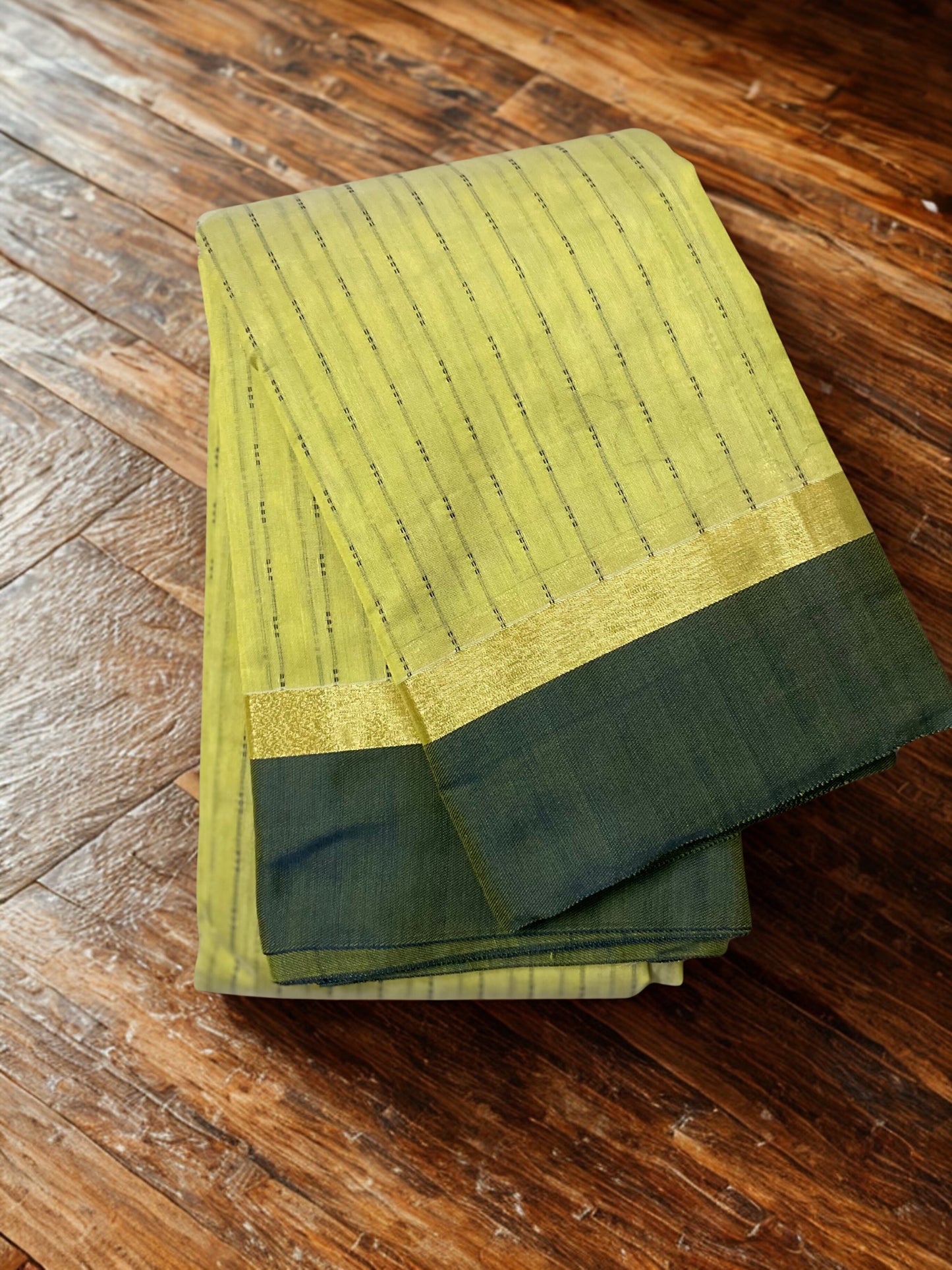 Silk Cotton Handloom Sarees for Daily Office Use - Lemon Green with Leaf Green