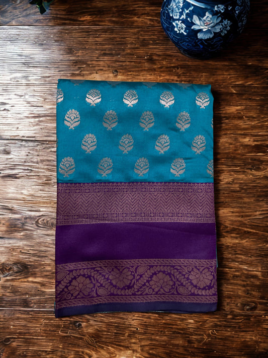 Semi Silk Handloom Fancy Sarees for Festive Occasions - Blue with Purple