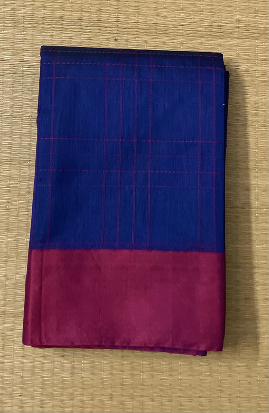 Silk Cotton Handloom Sarees for Daily Office Use - Ultramarine Blue with Maroon