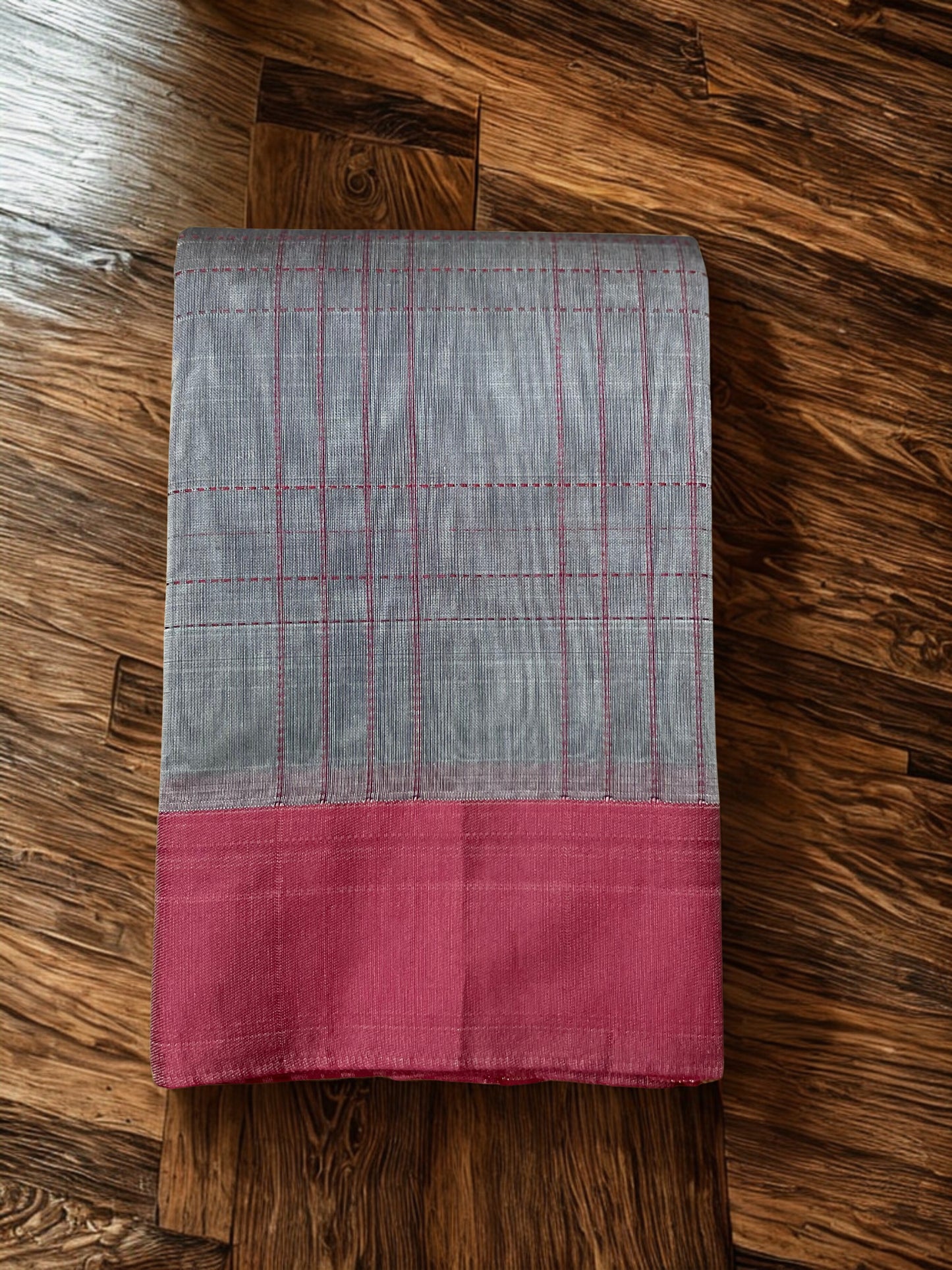 Silk Cotton Handloom Sarees for Daily Office Use - Grey with Maroon